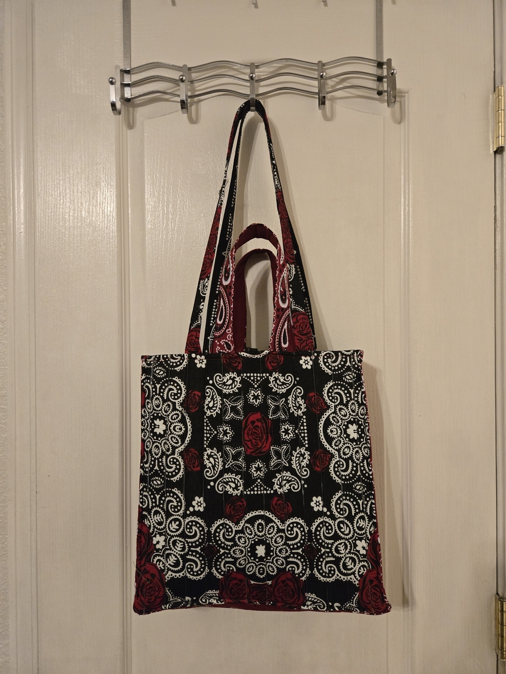 Stylish Black & Red Floral Bandana Tote Bag - Women